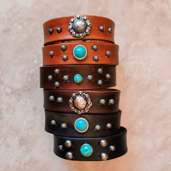Western snap bracelets with turquoise and conchos