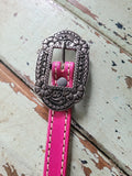 Fuchsia - One ear headstall with antique silver floral buckles and concho