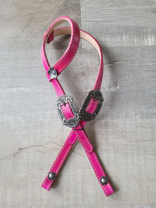 Fuchsia - One ear headstall with antique silver floral buckles and concho