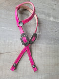 Fuchsia - One ear headstall with antique silver floral buckles and concho