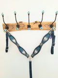 Blue Pendleton wool inlay on blue leather breast collar