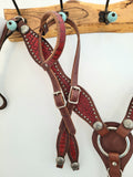 Red croc western one ear headstall and breast collar set