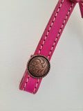 Fuchsia - One ear headstall with copper floral conchos and fancy buckles, white buckstitch