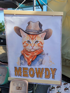 Meowdy canvas print with magnetic hangers