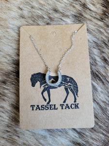 Horse shoe with inlaid rhinestones necklace - silver