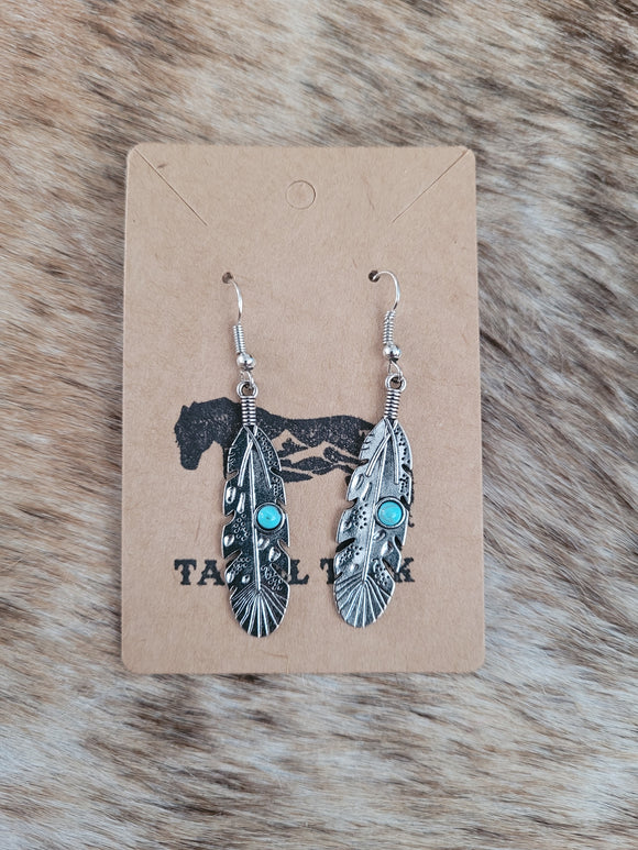 Feather with turquoise stone earrings