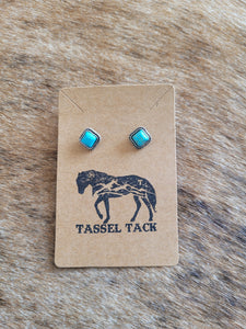 Square rope edge turquoise stud earrings