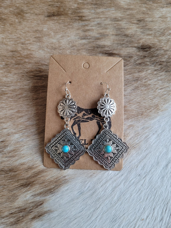 Square with turquoise dangle earrings