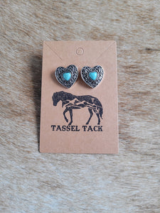 Heart with turquoise centre stud earrings