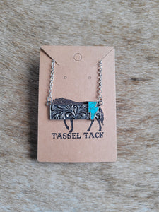 Tooled bar with turquoise lightning bolt necklace