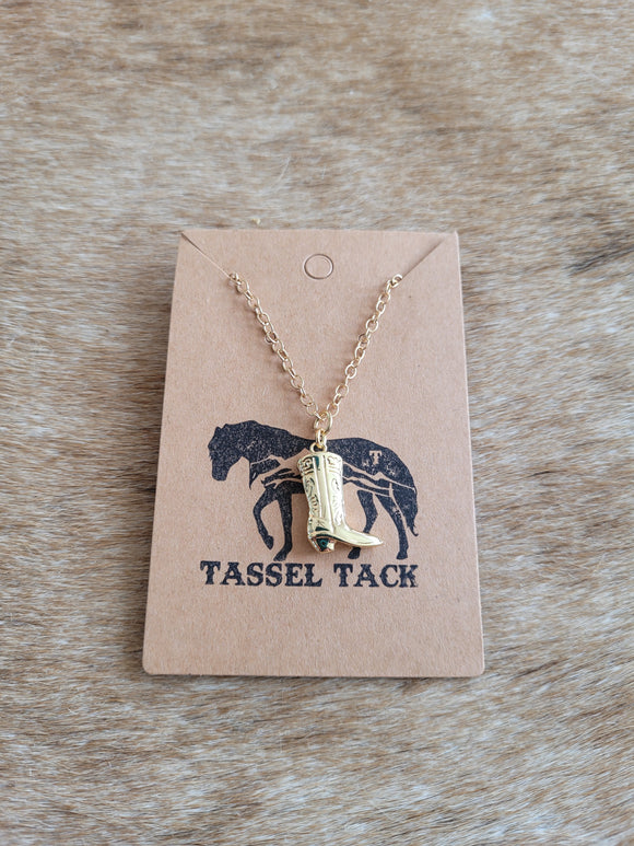 Gold cowboy boot necklace