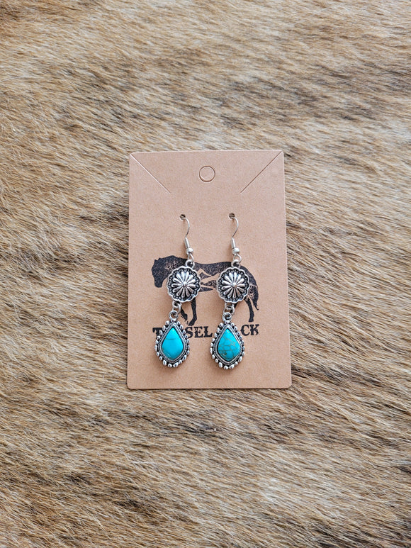 Turquoise teardrop with pinwheel top dangle earrings