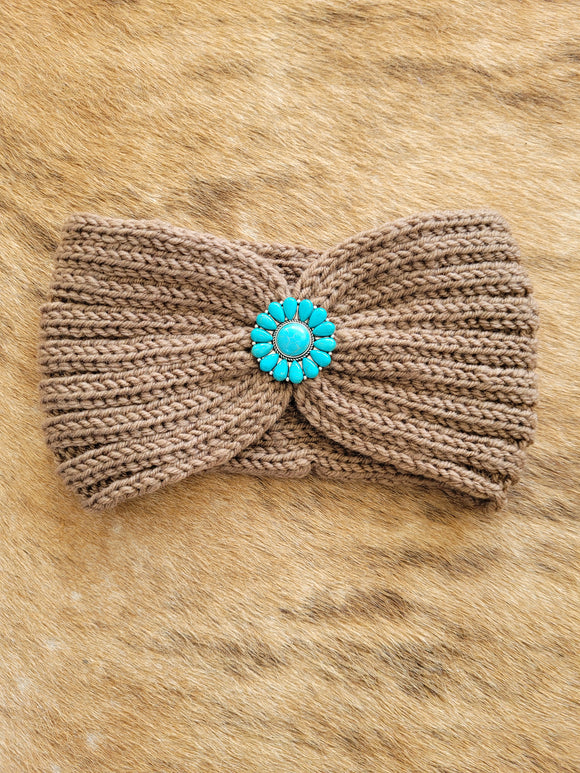 Ear warmer headband with turquoise cluster