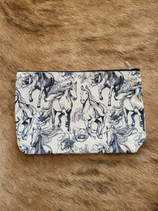 Black and white horses makeup bag