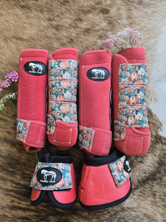 Coral floral full set - front and back sport boots with bell boots