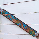 Hand tooled cactus and teal breast collar