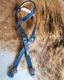 Blue - One ear headstall with aztec conchos and fancy buckles