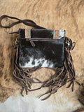 Cowhide crossbody purse with fringe