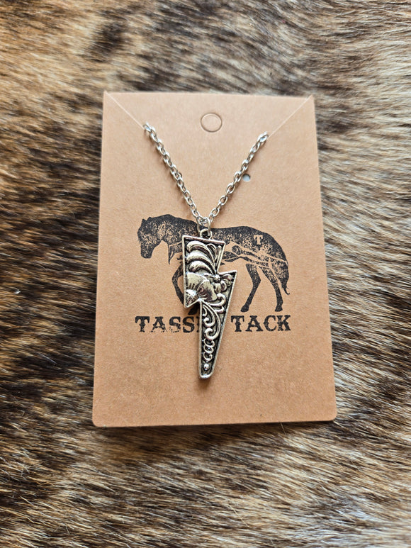 Tooled lightning bolt necklace