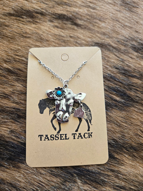 Cow with dangle tag necklace