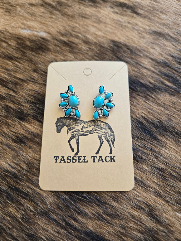 Turquoise half cluster stud earrings