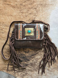 Cowhide fringe crossbody purse