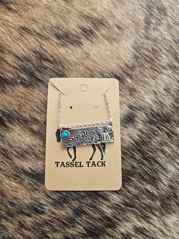 Cactus and turquoise spots bar necklace