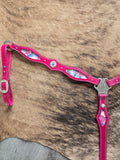 Hot pink leather breastcollar with tropical floral inlay
