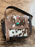 Cowhide purse with tooling - brown