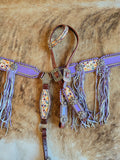 Leather tack set - lavender succulents