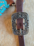 Leather tack set - light blue peonies