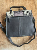 Tooled leather and cowhide purse - black
