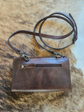 Cowhide and tooled leather crossbody purse