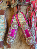 Leather tack set - hot pink peonies