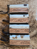 Tooled cowhide bifold wallet/clutch wristlet