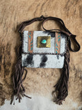 Cowhide crossbody purse with fringe