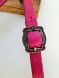 Hot pink scalloped breast collar with mint croc inlay and mint floral conchos