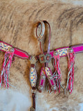 Leather tack set - hot pink succulents