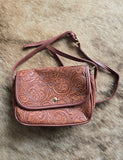 Tooled zippered crossbody purse