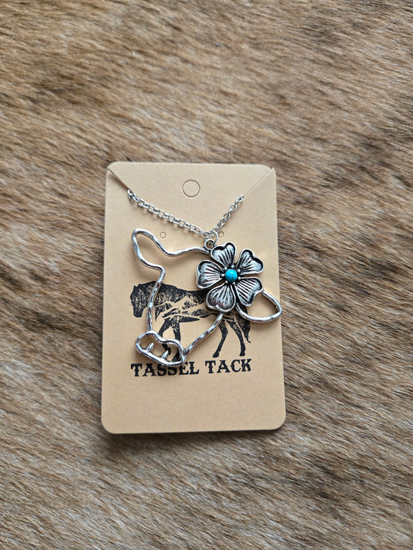 Cow head with turquoise flower necklace