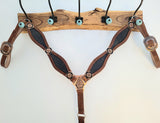 Buffalo brown scalloped breast collar with black floral inlay and copper accents