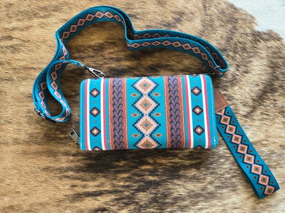 Teal aztec wallet purse