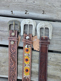 Tooled leather belts
