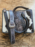Cowhide and tooled leather messenger bag/purse