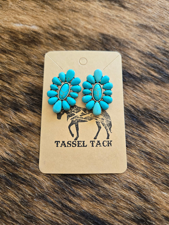 Turquoise large cluster stud earrings