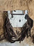 Cowhide crossbody purse with fringe