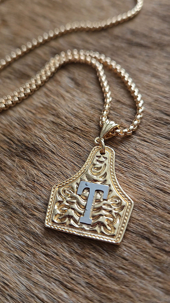*PRE-ORDER* gold cow tag initial necklace