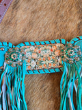 Leather tack set - light blue peonies