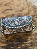 Tooled buckstitch bifold wallet - dark green