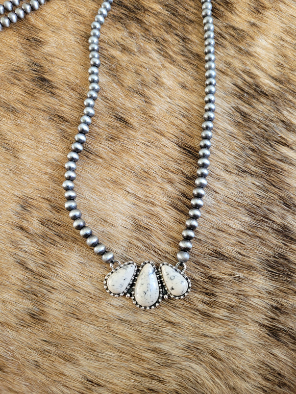 White buffalo cluster necklace with Navajo pearls - faux